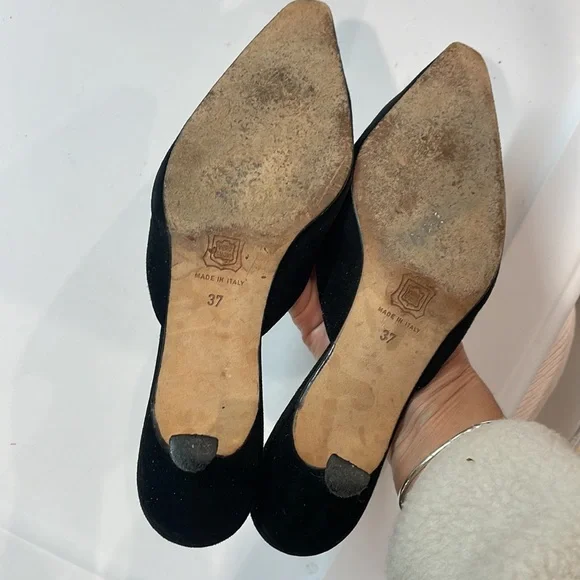 Vanessa Noel Black Suede Kitten Heel Mules - Picture 8 of 13